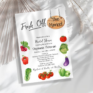 Fresh Off the Market Wooden Sign Bridal Shower Invitation