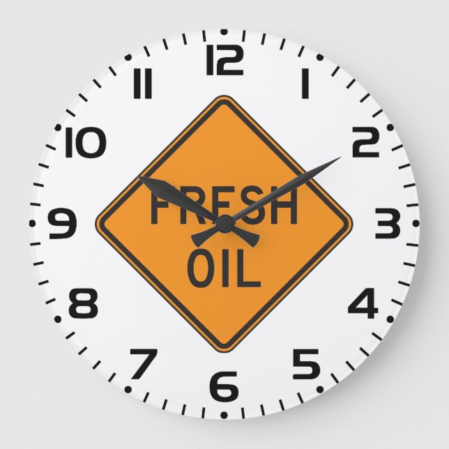 Fresh Oil Road Warning Sign Large Clock (Front)