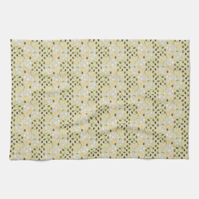 Fresh olives lemon slices and cheese cubes kitchen towel (Horizontal)