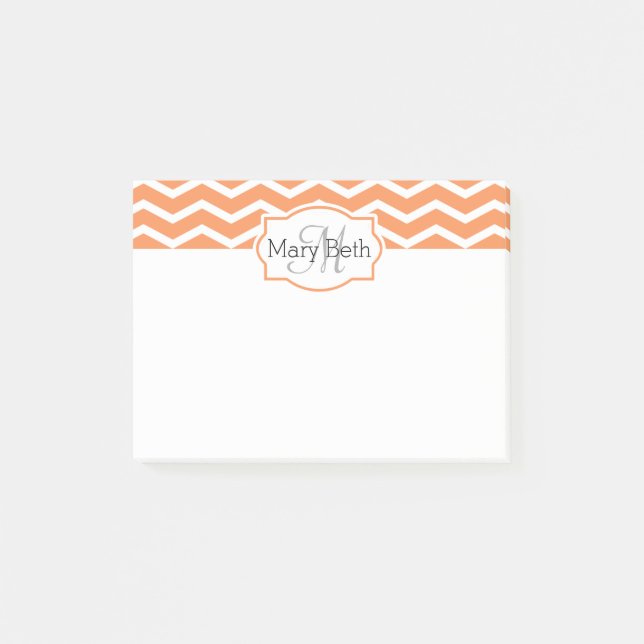 Fresh Orange White Chevron Name Monogrammed Post-it Notes (Front)