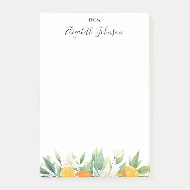 Fresh Oranges and Leaf Watercolor Post-it Notes (Front)