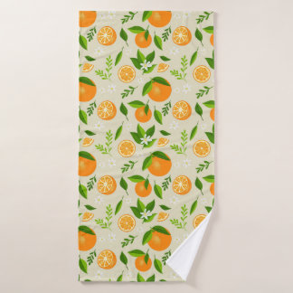 Fresh oranges with flowers and leaves bath towel