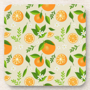 Fresh oranges with flowers and leaves coaster