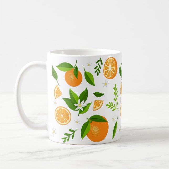 Fresh oranges with flowers and leaves coffee mug (Left)