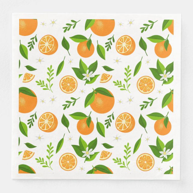 Fresh oranges with flowers and leaves napkin (Front)