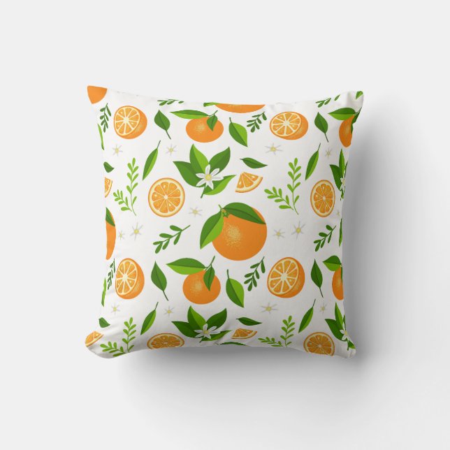 Fresh oranges with flowers and leaves throw pillow (Front)