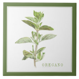 FRESH OREGANO 6x6 Ceramic Tile (+text) Green