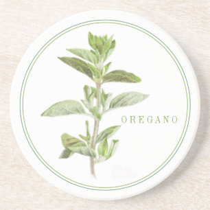 FRESH OREGANO Round Sandstone Coaster (+text)