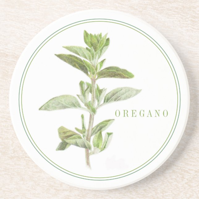 FRESH OREGANO Round Sandstone Coaster (+text) (Front)