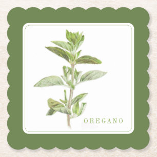 FRESH OREGANO Scalloped Square Coaster +text Green