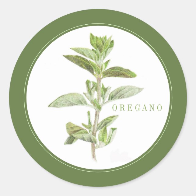 FRESH OREGANO Small Round Stickers (+text) Green (Front)