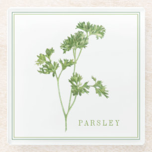 FRESH PARSLEY Glass Beverage Coaster (+text)