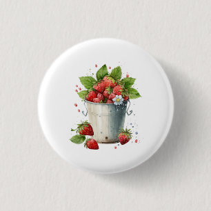 Fresh Picked Strawberries in a Bucket 1 Inch Round Button