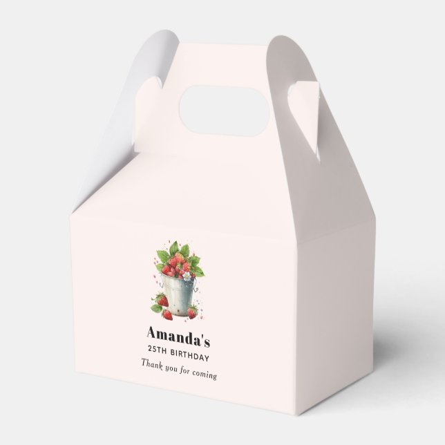 Fresh Picked Strawberries in a Bucket Birthday Favor Box (Front Side)