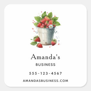 Fresh Picked Strawberries in a Bucket Business Square Sticker