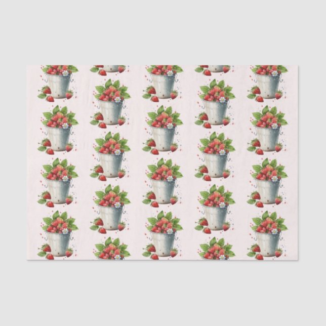Fresh Picked Strawberries in a Bucket Pattern Tissue Paper (Front)