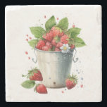 Fresh Picked Strawberries in a Bucket Stone Coaster<br><div class="desc">A stone coaster with a summery graphic of a bunch of strawberries overflowing in a bucket.</div>