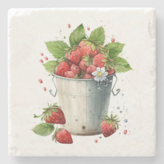 Fresh Picked Strawberries in a Bucket Stone Coaster