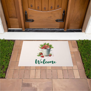 Fresh Picked Strawberries in a Bucket Welcome Doormat