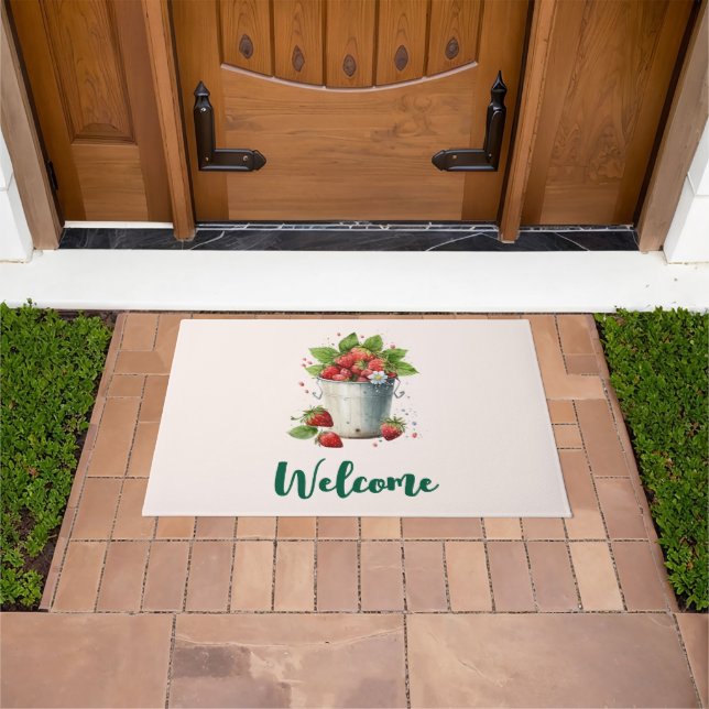 Fresh Picked Strawberries in a Bucket Welcome Doormat (Outdoor)