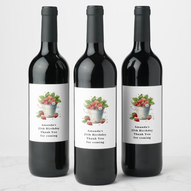 Fresh Picked Strawberries in a Bucket Wine Label (Bottles)