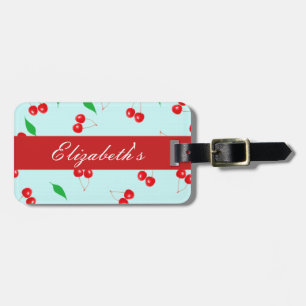 Fresh Pink Cherries on a Mint Background Luggage Tag