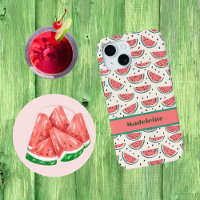 Fresh Pink Green Watermelon Pattern Cream Monogram