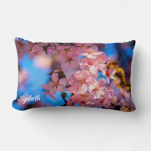 Fresh Pink Sakura Garland, Blue Sky Lumbar Pillow