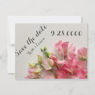 Fresh pink sweet peas save the date