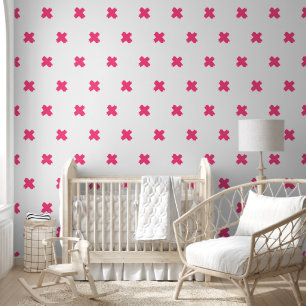 Fresh Pink-White-Cross Pattern Wallpaper