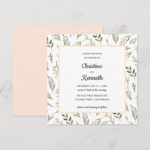 Fresh Pink wildflowers chic Botanical wedding Invitation