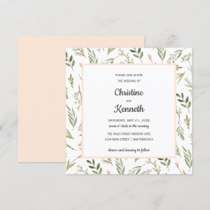 Fresh Pink wildflowers chic Botanical wedding Invitation