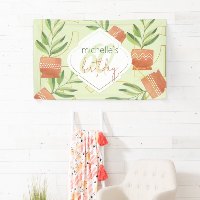 Fresh Plants In Ceramic Pots Watercolor  Banner (Insitu)