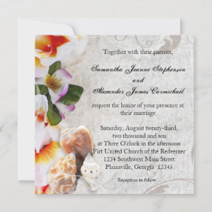 Fresh Plumeria Orchid Lei Beach Wedding Invitation