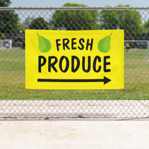 Fresh produce banner sign with green pears logo