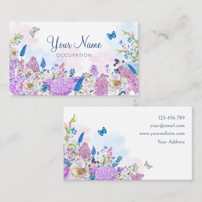 Fresh purple blue Floral summer bloom  Business Card (Front/Back)
