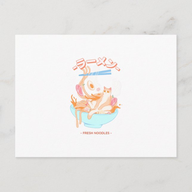 Fresh Ramen Noodles With Cat Design Postcard (Front)