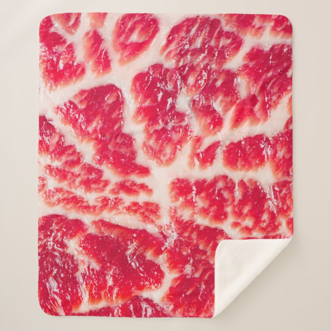 Fresh raw beef steak marbled meat texture close up sherpa blanket (Front)