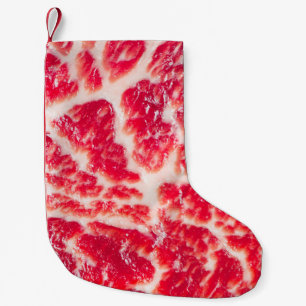 Fresh raw beef steak marbled meat texture close up small christmas stocking