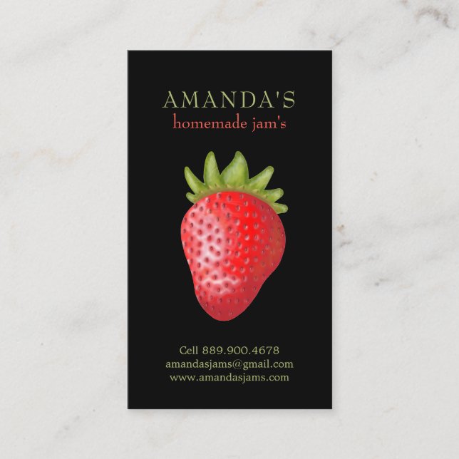 Fresh Realistic Strawberry Black Background Calling Card (Front)