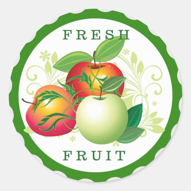Fresh Red And Green Apples Illustration Classic Round Sticker (Front)