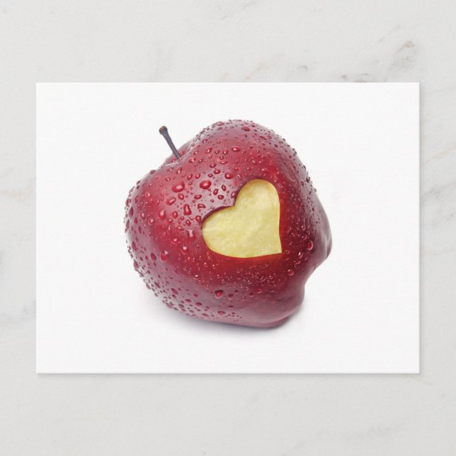 Fresh red apple with a heart shaped symbol postcard (Front)