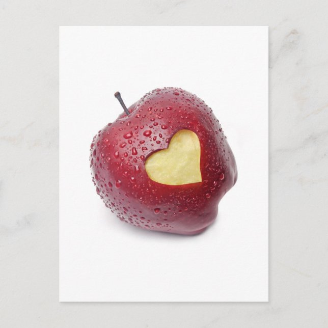 Fresh red apple with a heart shaped symbol postcard (Front)
