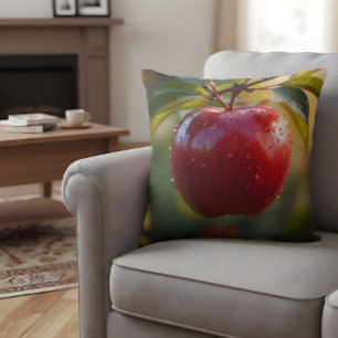 Fresh Red Apple with Water Drops Nature Photograph Throw Pillow