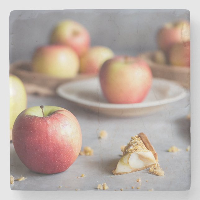 Fresh red apples on the table, apple pie crumbs stone coaster (Front)