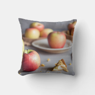 Fresh red apples on the table, apple pie crumbs throw pillow