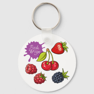 Fresh Red Berries and Cherries Keychain