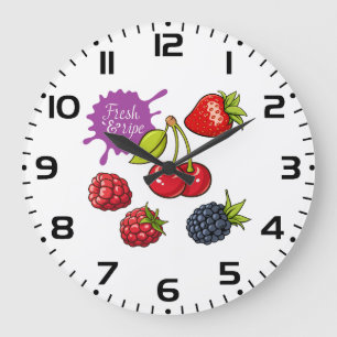 Fresh Red Berries and Cherries Large Clock