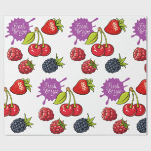 Fresh Red Berries and Cherries Wrapping Paper