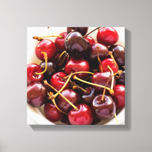 Fresh Red Cherries in a Bowl Photograph Canvas Print